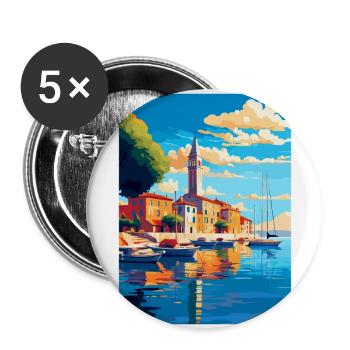 Umag Kroatien Vintage Reiseplakat WPA Souvenir - Buttons groß 56 mm (5er Pack) - Weiß - Vorne