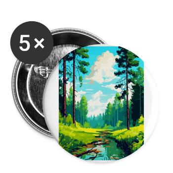 Affiche de voyage vintage de la forêt de Bialowieza en Pologne WPA - Lot de 5 grands badges (56 mm) - blanc - Devant