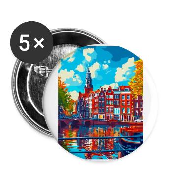 Amsterdam Pays-Bas Affiche de voyage vintage WPA - Lot de 5 grands badges (56 mm) - blanc - Devant