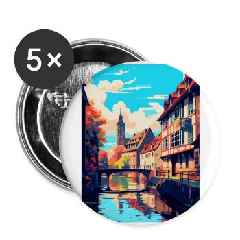 Straßburg Frankreich Vintage Reiseplakat Souvenir - Buttons groß 56 mm (5er Pack) - Weiß - Vorne