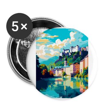 Salzbourg Autriche Poster de voyage vintage souvenir - Lot de 5 grands badges (56 mm) - blanc - Devant