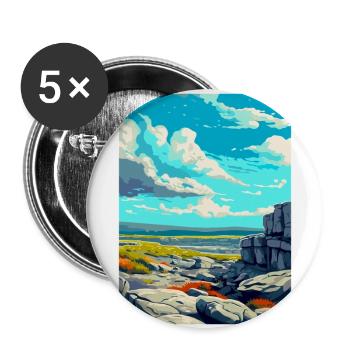 Le parc national du Burren, Irlande, Royaume-Uni, Affiche de voyage - Lot de 5 grands badges (56 mm) - blanc - Devant
