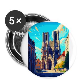 Reims Frankreich Vintage Reiseposter WPA Souvenir - Buttons groß 56 mm (5er Pack) - Weiß - Vorne