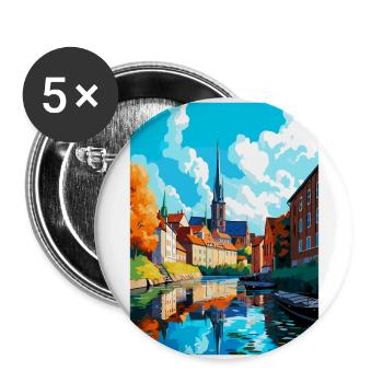 Linköping Suède Affiche de voyage vintage souvenir - Lot de 5 grands badges (56 mm) - blanc - Devant