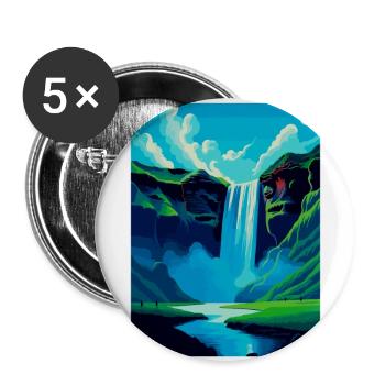 Skogafoss Iceland Vintage Travel Poster Souvenir - Buttons large 2.2''/56 mm (5-pack) - white - Front