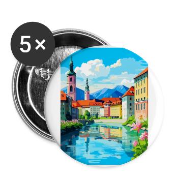 Ljubljana Slovenia Vintage Travel Poster Souvenir - Buttons large 2.2''/56 mm (5-pack) - white - Front