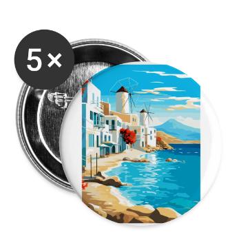 Mykonos Greece Vintage Travel Poster Souvenir WPA - Buttons large 2.2''/56 mm (5-pack) - white - Front