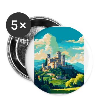 Assise, Italie, Affiche de voyage vintage, WPA, Souvenir - Lot de 5 grands badges (56 mm) - blanc - Devant