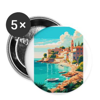 Cascais Portugal Affiche de voyage vintage souvenir - Lot de 5 grands badges (56 mm) - blanc - Devant