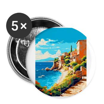 Costa Brava Spanien Vintage Reiseplakat Souvenir - Buttons groß 56 mm (5er Pack) - Weiß - Vorne