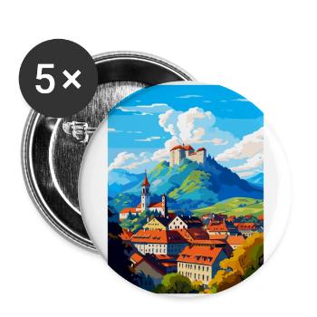 Ljubljana Slovenia Vintage Travel Poster Souvenir - Buttons large 2.2''/56 mm (5-pack) - white - Front