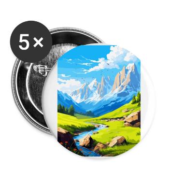 Picos De Europa National Park Spain Travel Poster - Buttons large 2.2''/56 mm (5-pack) - white - Front