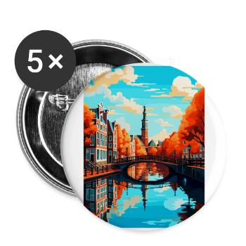 Amsterdam Pays-Bas Affiche de voyage vintage WPA - Lot de 5 grands badges (56 mm) - blanc - Devant