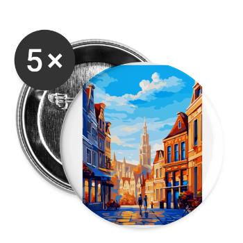 Brussels Belgium Vintage Travel Poster Souvenir - Buttons large 2.2''/56 mm (5-pack) - white - Front