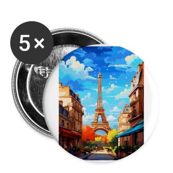 Paris Frankreich Vintage Reiseposter WPA Souvenir - Buttons groß 56 mm (5er Pack) - Weiß - Vorne