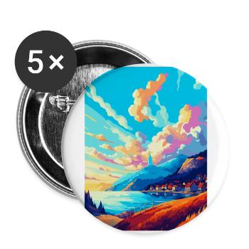 Bergen Norvège Affiche de voyage vintage WPA Souvenir - Lot de 5 grands badges (56 mm) - blanc - Devant