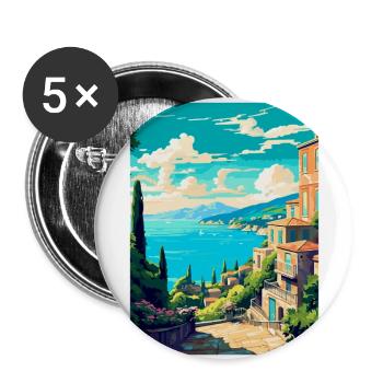 Korfu Griechenland Vintage Reiseplakat WPA Souvenir - Buttons groß 56 mm (5er Pack) - Weiß - Vorne