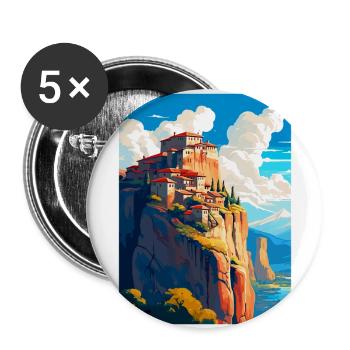 Météores Grèce Vintage Voyage Poster Souvenir WPA - Lot de 5 grands badges (56 mm) - blanc - Devant