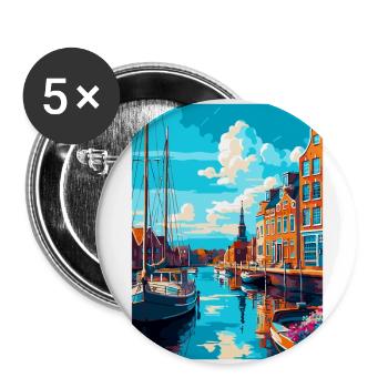 Dordrecht Pays-Bas Affiche de voyage vintage WPA - Lot de 5 grands badges (56 mm) - blanc - Devant