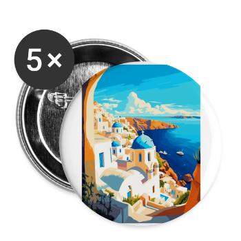 Santorini Griechenland Vintage Reiseplakat Souvenir - Buttons groß 56 mm (5er Pack) - Weiß - Vorne
