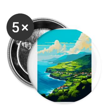 Açores Portugal Affiche de voyage vintage Souvenir WPA - Lot de 5 grands badges (56 mm) - blanc - Devant