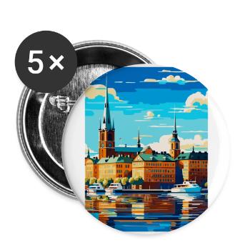 Stockholm Schweden Vintage Reiseplakat Souvenir - Buttons groß 56 mm (5er Pack) - Weiß - Vorne