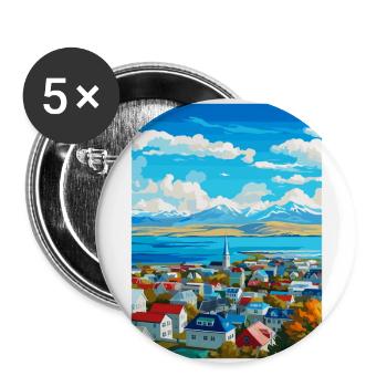 Reykjavik Island Vintage Reiseplakat Souvenir - Buttons groß 56 mm (5er Pack) - Weiß - Vorne