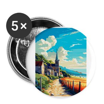 Normandie France Affiche de voyage vintage Souvenir WPA - Lot de 5 grands badges (56 mm) - blanc - Devant