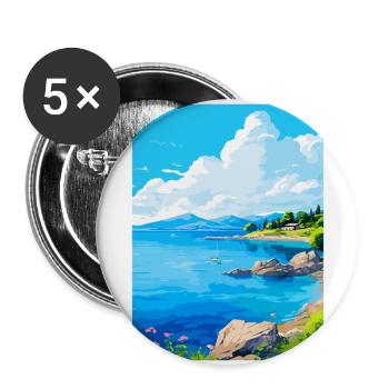 Affiche de voyage vintage de l’île de Meganisi en Grèce WPA - Lot de 5 grands badges (56 mm) - blanc - Devant