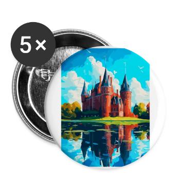 Château de Haar Pays-Bas Affiche de voyage vintage - Lot de 5 grands badges (56 mm) - blanc - Devant