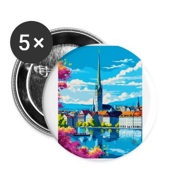 Zurich Suisse Affiche de voyage vintage souvenir - Lot de 5 grands badges (56 mm) - blanc - Devant