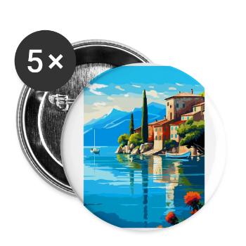 Gardasee Italien Vintage Reiseplakat Souvenir - Buttons groß 56 mm (5er Pack) - Weiß - Vorne