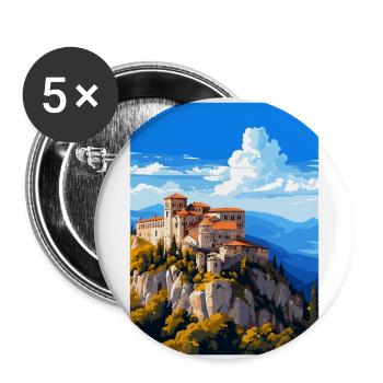 Mystras Grèce Affiche de voyage vintage Souvenir WPA - Lot de 5 grands badges (56 mm) - blanc - Devant