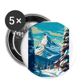 Zermatt Suisse Affiche de voyage vintage souvenir - Lot de 5 grands badges (56 mm) - blanc - Devant
