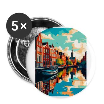 Leeuwarden Pays-Bas Affiche de voyage vintage WPA - Lot de 5 grands badges (56 mm) - blanc - Devant