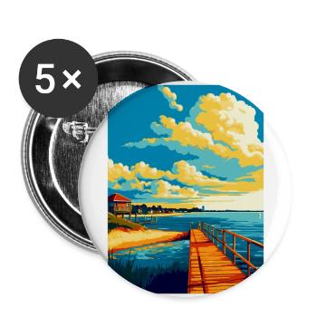Swinoujscie Pologne Affiche de voyage vintage souvenir - Lot de 5 grands badges (56 mm) - blanc - Devant