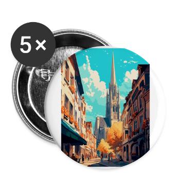 Rouen France Affiche de voyage vintage WPA Souvenir - Lot de 5 grands badges (56 mm) - blanc - Devant