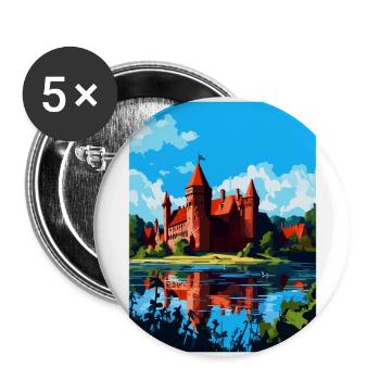 Château de Malbork Pologne Affiche de voyage vintage WPA - Lot de 5 grands badges (56 mm) - blanc - Devant