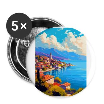 Ohrid Macédoine du Nord Affiche de voyage vintage WPA - Lot de 5 grands badges (56 mm) - blanc - Devant