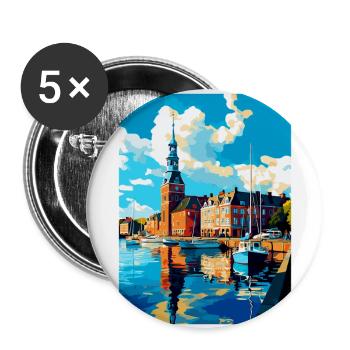 Helsingborg Schweden Vintage Reiseplakat Souvenir - Buttons groß 56 mm (5er Pack) - Weiß - Vorne