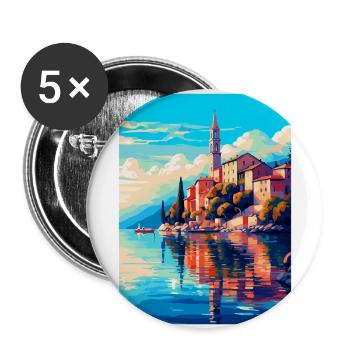 Lovran Kroatien Vintage Reiseplakat Souvenir WPA - Buttons groß 56 mm (5er Pack) - Weiß - Vorne