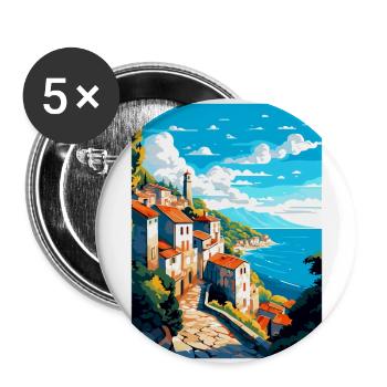 Ston Kroatien Vintage Reiseposter WPA Souvenir - Buttons groß 56 mm (5er Pack) - Weiß - Vorne