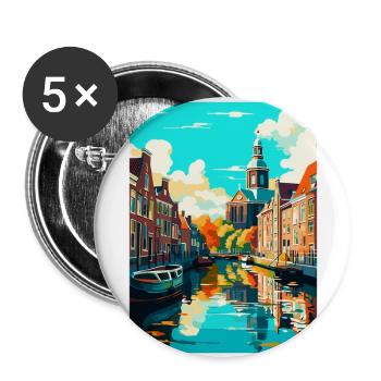 Leiden Pays-Bas Vintage Poster Souvenir de voyage - Lot de 5 grands badges (56 mm) - blanc - Devant