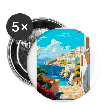 Milos Grèce Vintage Affiche de voyage WPA Souvenir - Lot de 5 grands badges (56 mm) - blanc - Devant