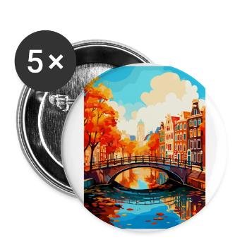 Amsterdam Pays-Bas Affiche de voyage vintage WPA - Lot de 5 grands badges (56 mm) - blanc - Devant