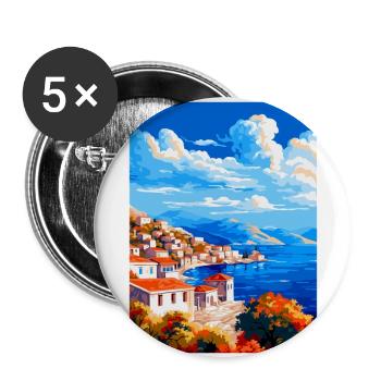 Hydra Greece Vintage Travel Poster WPA Souvenir - Buttons large 2.2''/56 mm (5-pack) - white - Front