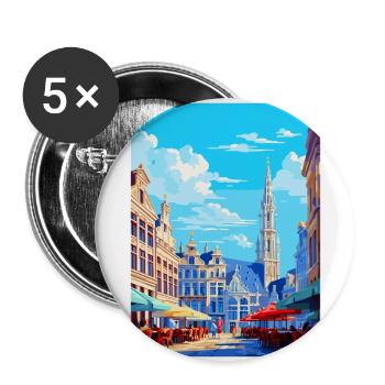 Brussels Belgium Vintage Travel Poster Souvenir - Buttons large 2.2''/56 mm (5-pack) - white - Front
