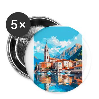 Kotor Montenegro Vintage Poster Souvenir de Voyage - Lot de 5 grands badges (56 mm) - blanc - Devant