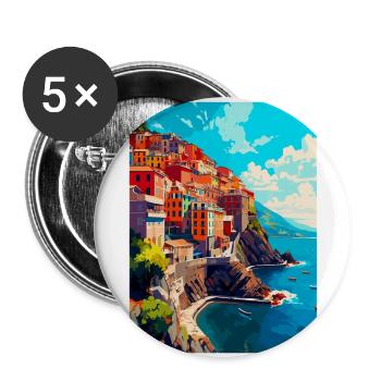 Cinque Terre Italy Vintage Travel Poster Souvenir - Buttons large 2.2''/56 mm (5-pack) - white - Front