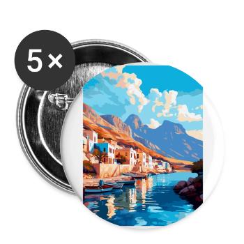 Kalymnos Griechenland Vintage Reise Poster Souvenir WPA - Buttons groß 56 mm (5er Pack) - Weiß - Vorne